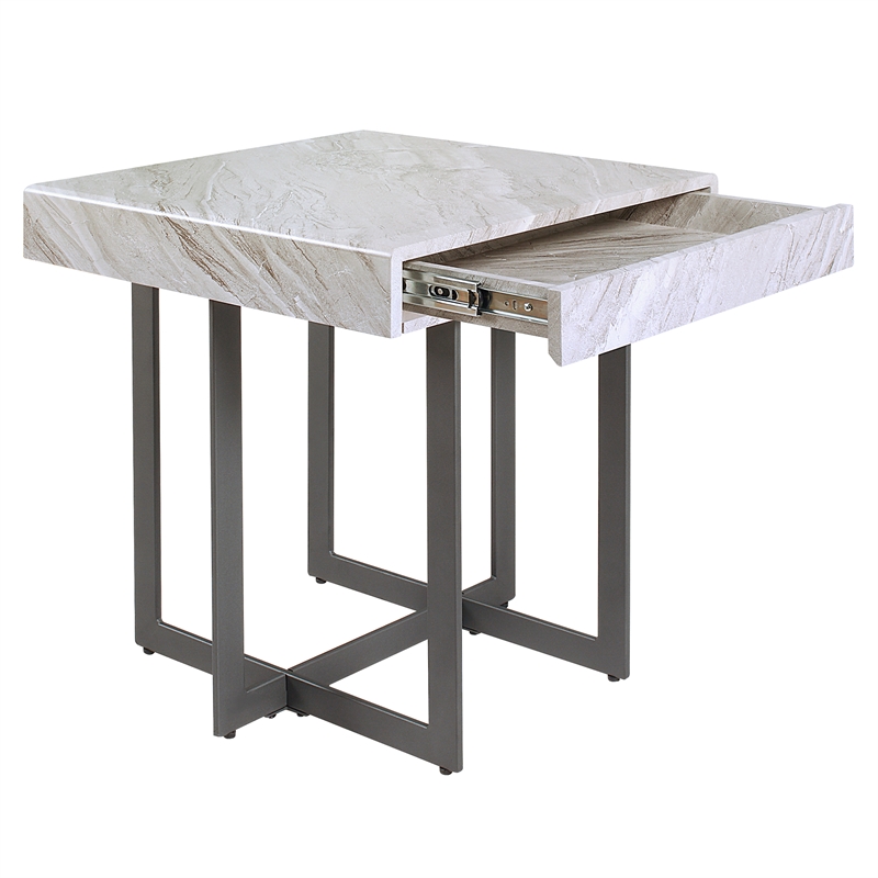 Furniture of America Vasket Contemporary Metal 1-Drawer End Table in Gray