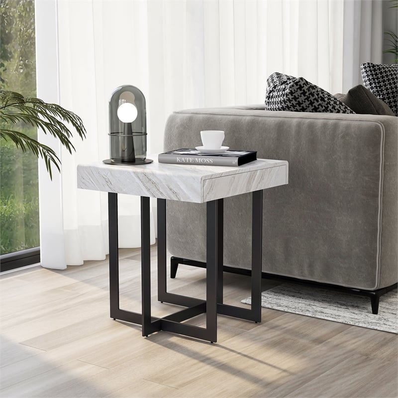 Furniture of America Vasket Contemporary Metal 1-Drawer End Table in Gray