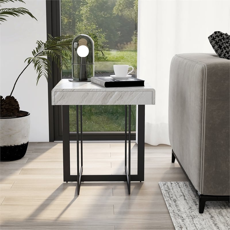 Furniture of America Vasket Contemporary Metal 1-Drawer End Table in Gray