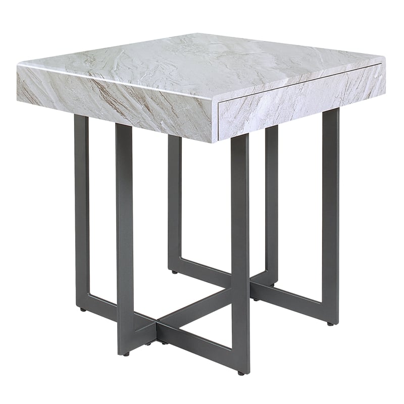 Furniture of America Vasket Contemporary Metal 1-Drawer End Table in Gray