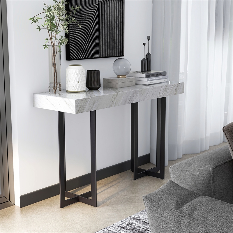 Furniture of America Vasket Contemporary Metal 1-Drawer Sofa Table in Gray