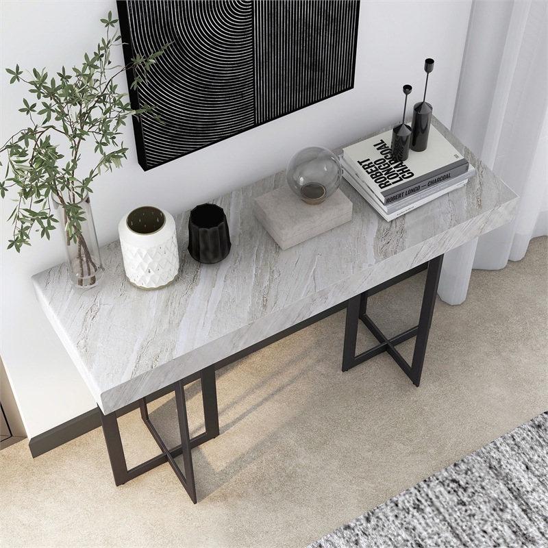 Furniture of America Vasket Contemporary Metal 1-Drawer Sofa Table in Gray