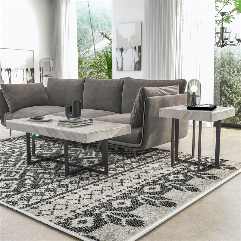 Furniture of America Vasket Contemporary Metal 2-Piece Coffee Table Set in Gray