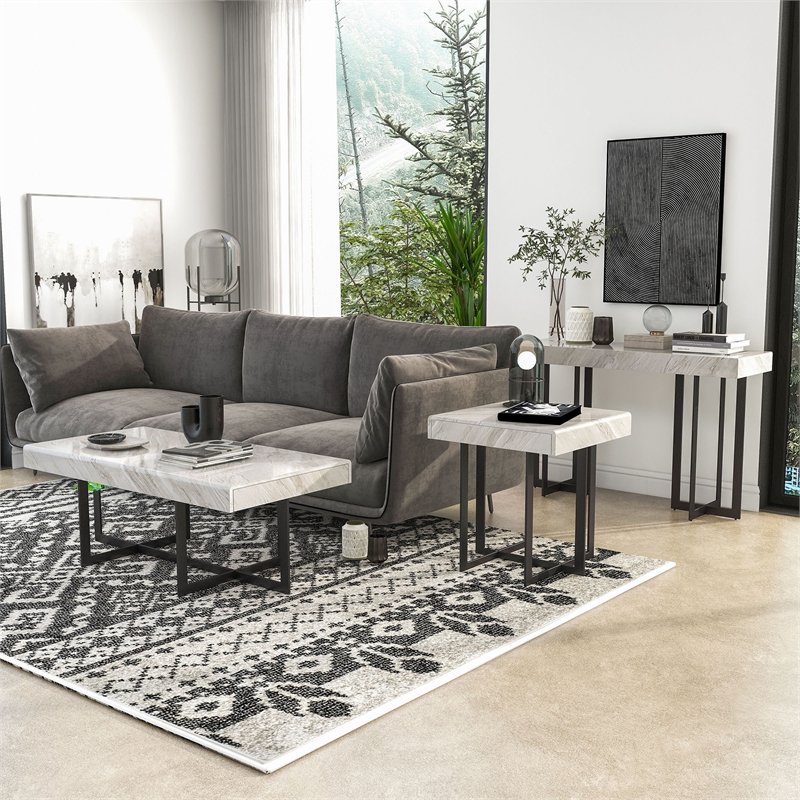 Furniture of America Vasket Contemporary Metal 3-Piece Coffee Table Set in Gray