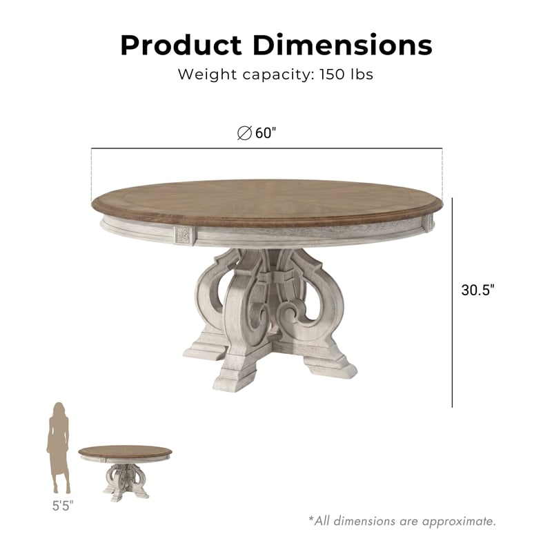 Furniture of America Clyde Rustic Wood Round Dining Table in Antique White