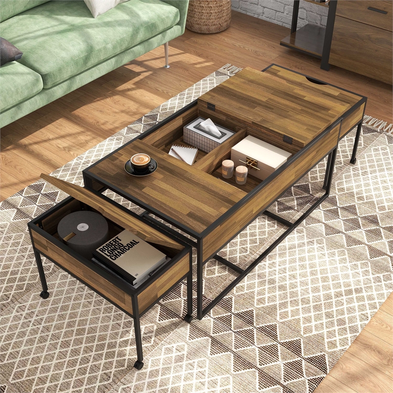 Furniture of America Froy Metal 3-Piece Nesting Table in Black and Walnut