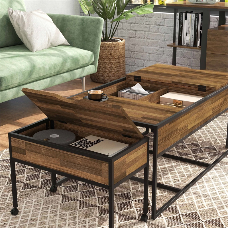 Furniture of America Froy Metal 3-Piece Nesting Table in Black and Walnut