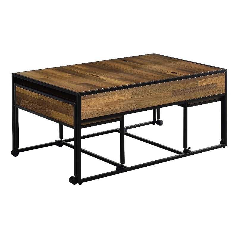 Furniture of America Froy Metal 3-Piece Nesting Table in Black and Walnut