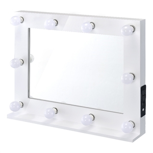 Furniture of America Knott Glam Wood Mirror with Bulbs and USB in White