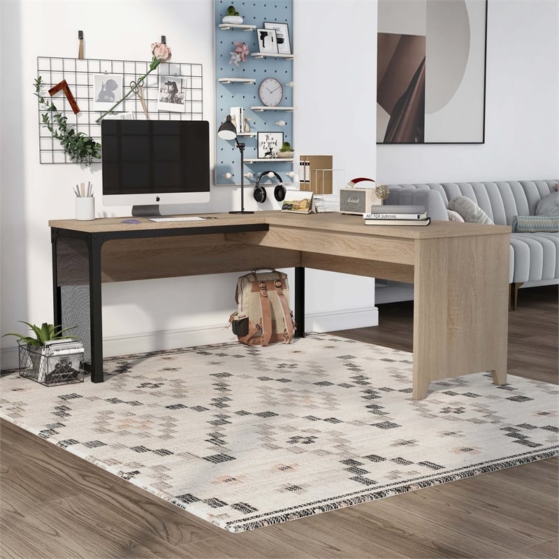 Furniture of America Froy Contemporary Wood L-Shape Desk in Natural Oak