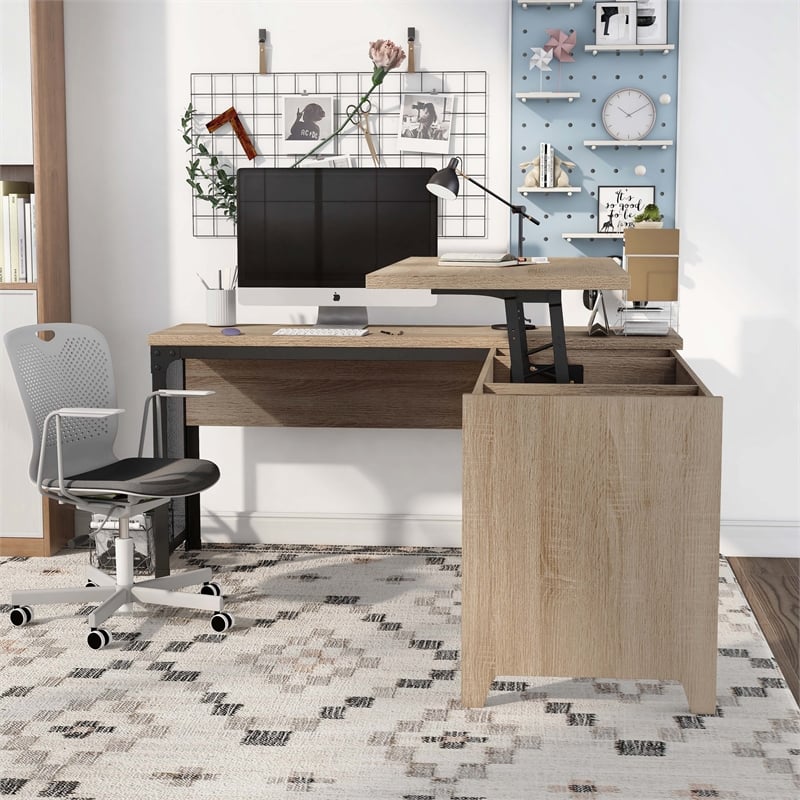 Furniture of America Froy Contemporary Wood L-Shape Desk in Natural Oak