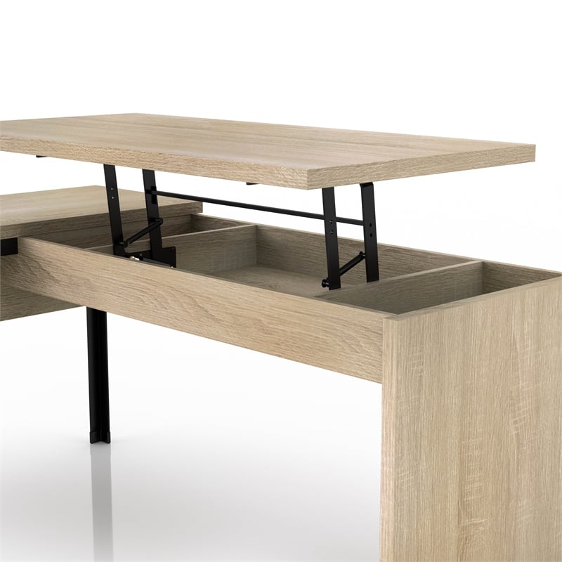 Furniture of America Froy Contemporary Wood L-Shape Desk in Natural Oak