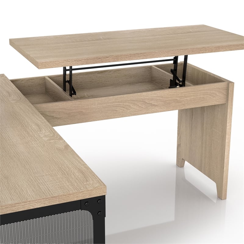 Furniture of America Froy Contemporary Wood L-Shape Desk in Natural Oak