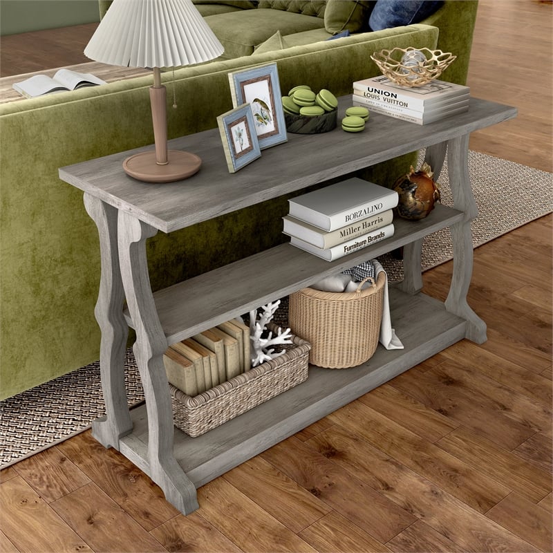 Furniture of America Birch Wood 2-Shelf Console Table in Vintage Gray Oak