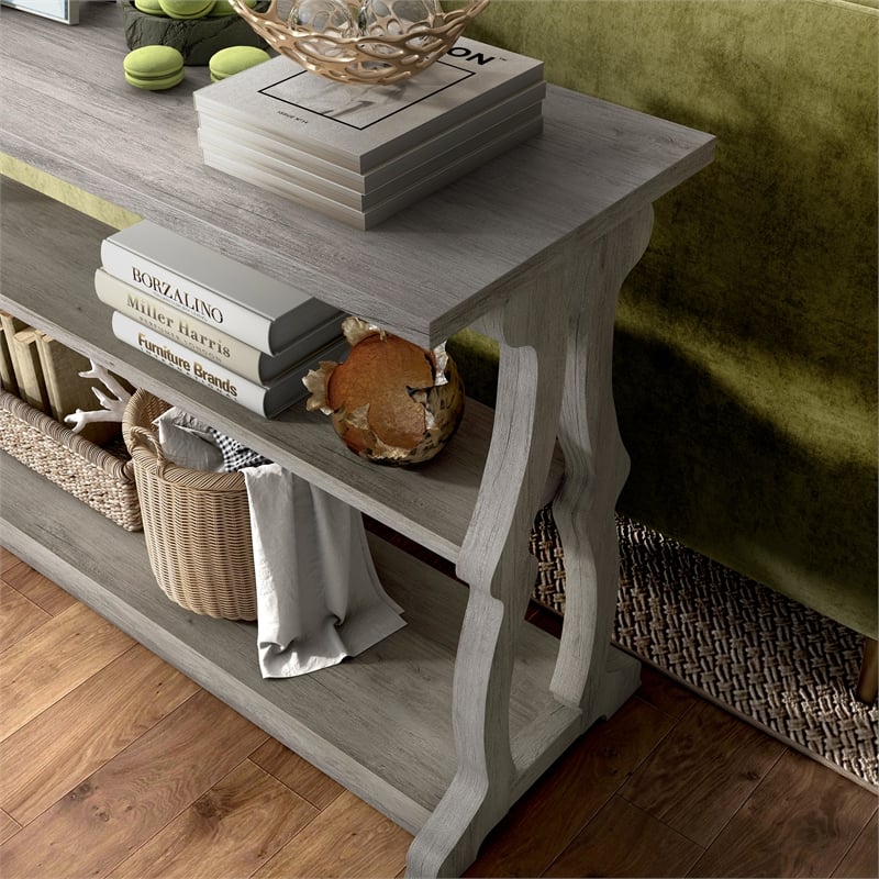 Furniture of America Birch Wood 2-Shelf Console Table in Vintage Gray Oak