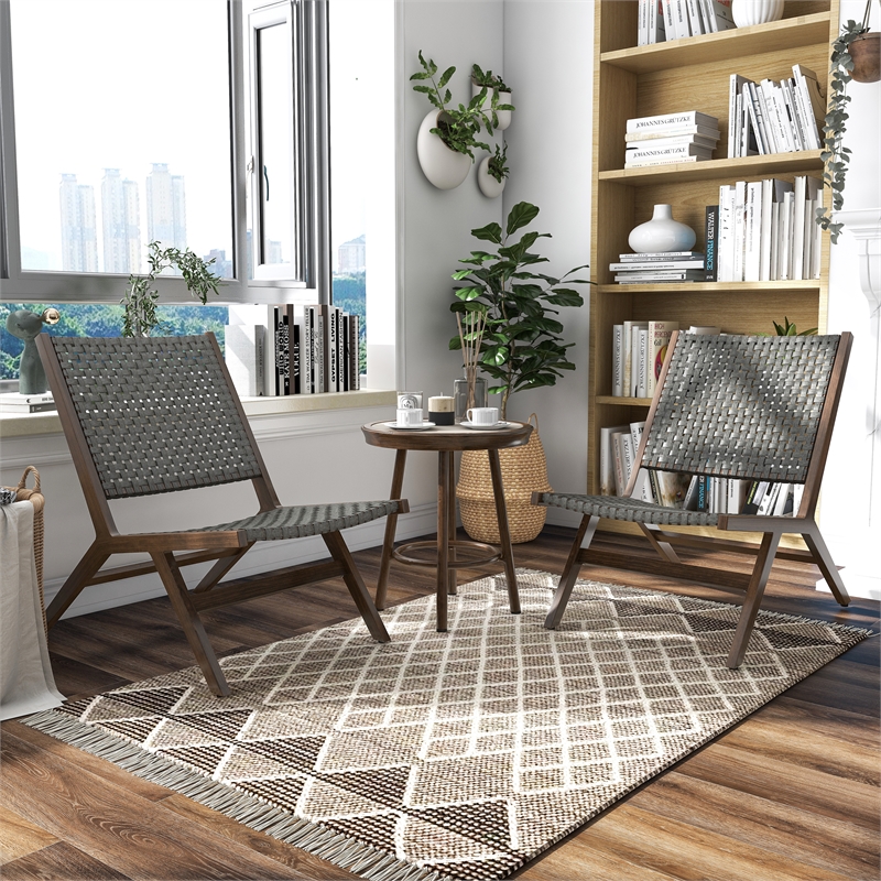 FOA Haft Aluminum Indoor and Outdoor 3-Piece Table and Chair Set in Dark Gray