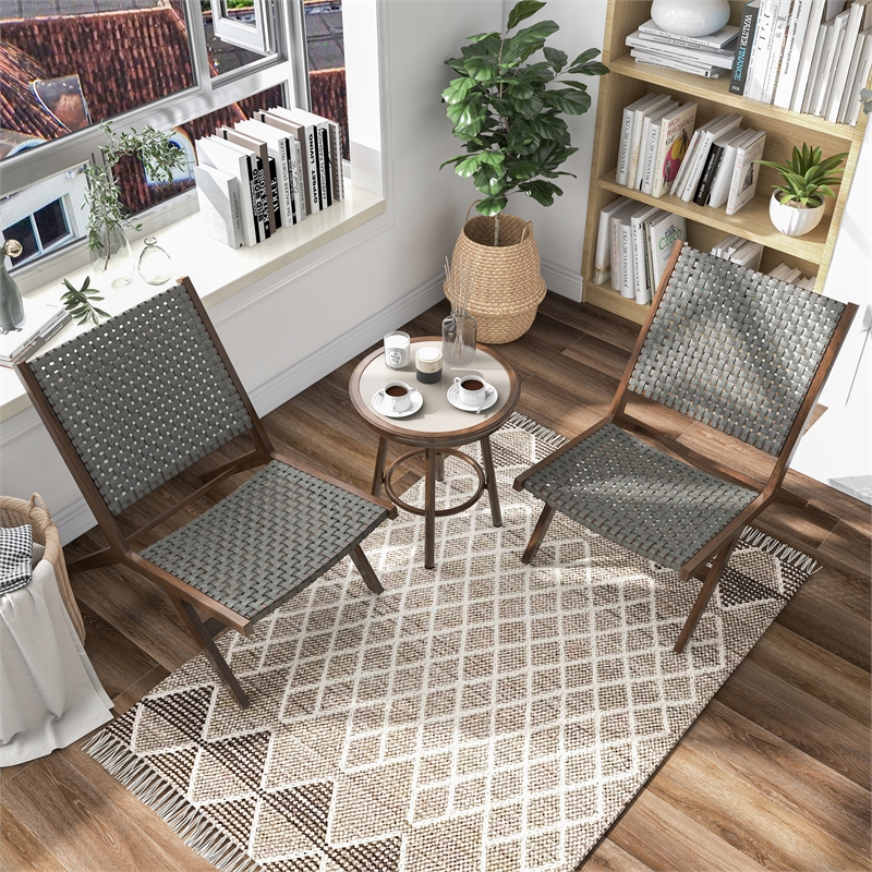 FOA Haft Aluminum Indoor and Outdoor 3-Piece Table and Chair Set in Dark Gray