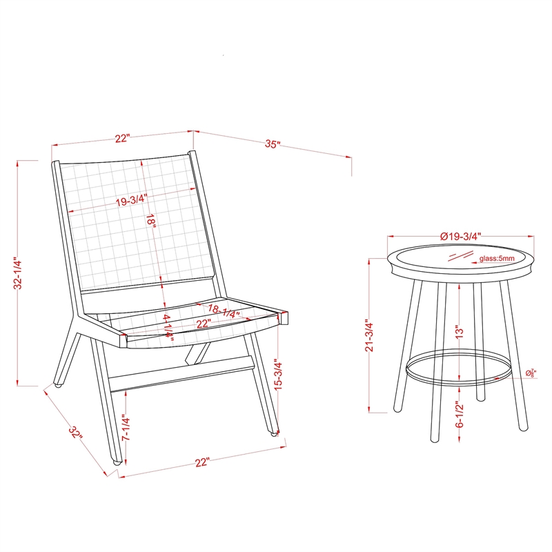 FOA Haft Aluminum Indoor and Outdoor 3-Piece Table and Chair Set in Dark Gray