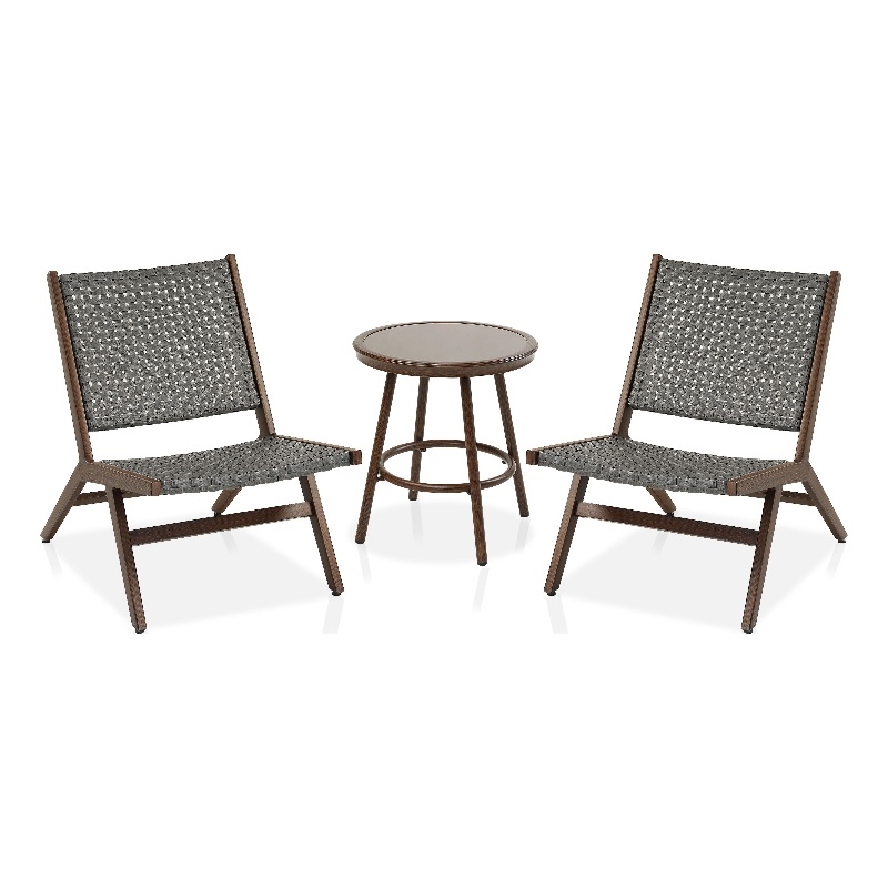 FOA Haft Aluminum Indoor and Outdoor 3-Piece Table and Chair Set in Dark Gray