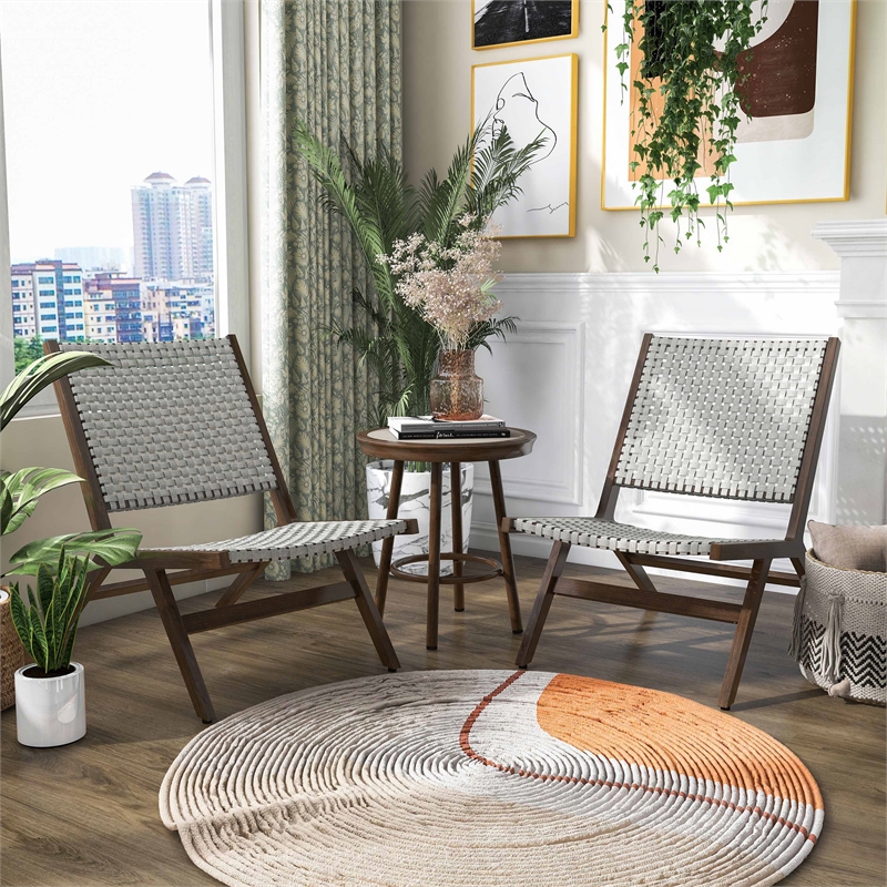 FOA Haft Aluminum Indoor and Outdoor 3-Piece Table and Chair Set in Gray