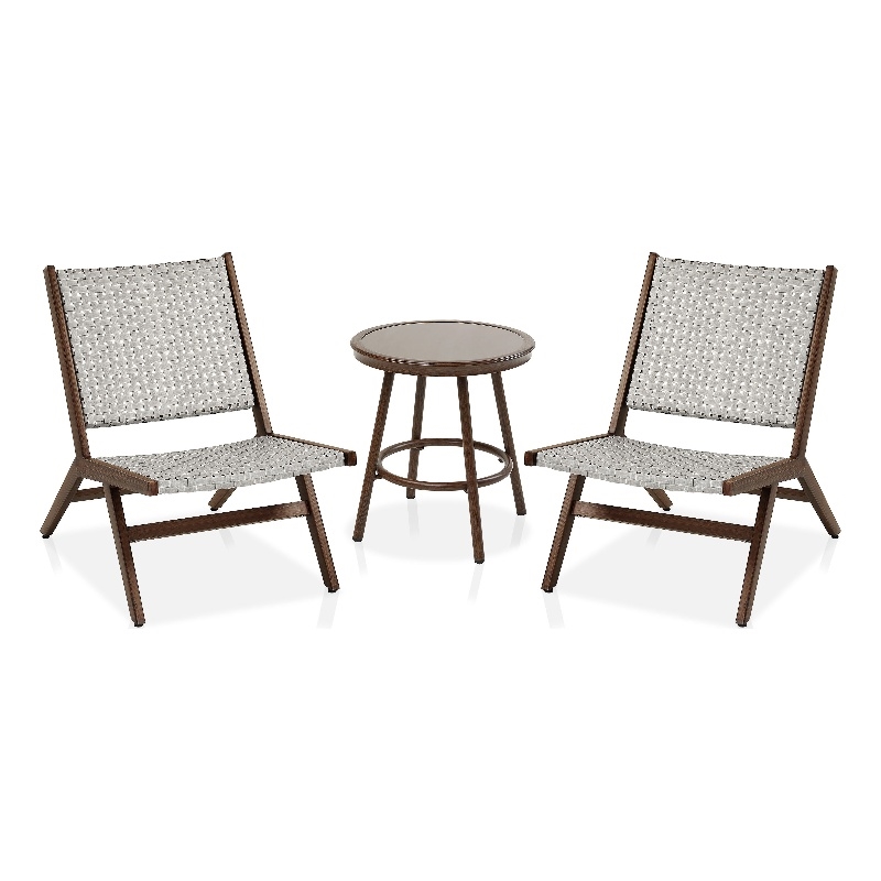FOA Haft Aluminum Indoor and Outdoor 3-Piece Table and Chair Set in Gray