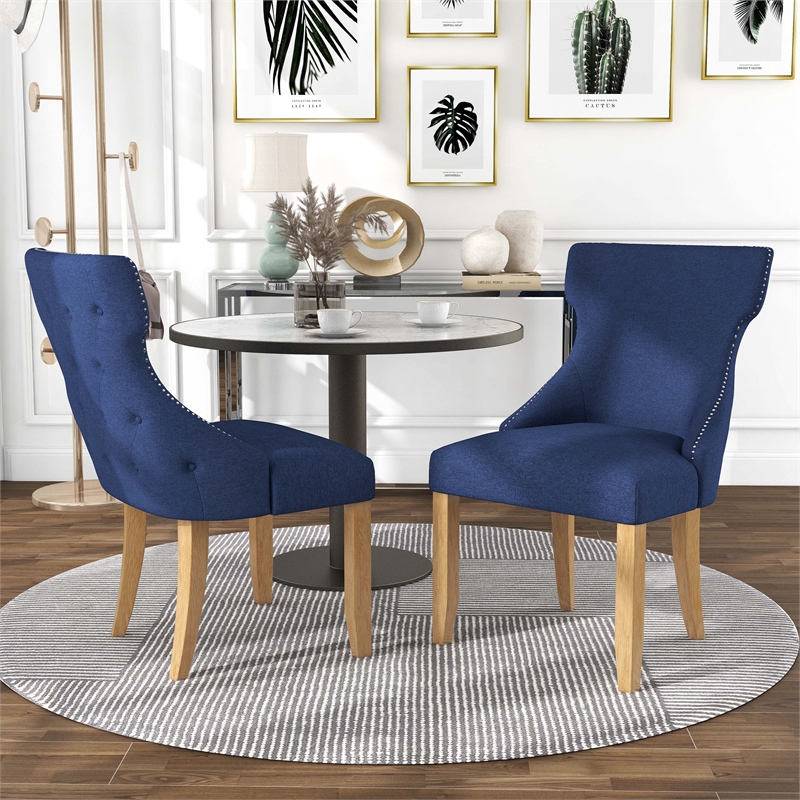 Furniture of America Glanz Fabric Wing-Back Side Chair in Blue (Set of 2)