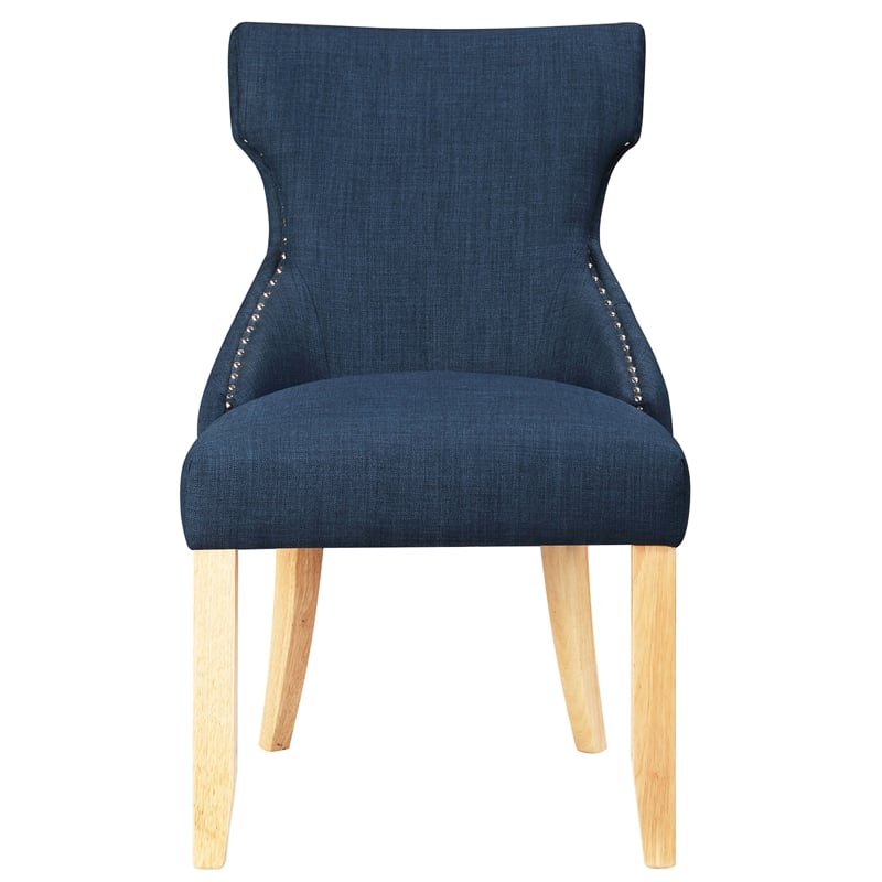 Furniture of America Glanz Fabric Wing-Back Side Chair in Dark Blue (Set of 2)