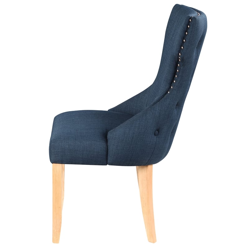 Furniture of America Glanz Fabric Wing-Back Side Chair in Dark Blue (Set of 2)