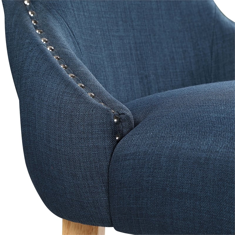 Furniture of America Glanz Fabric Wing-Back Side Chair in Dark Blue (Set of 2)