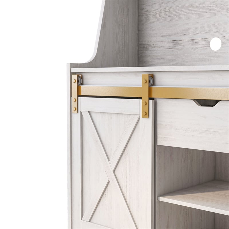 Furniture of America Birch Wood Baker Rack with Sliding Door in White Oak