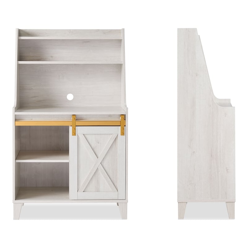 Furniture of America Birch Wood Baker Rack with Sliding Door in White Oak