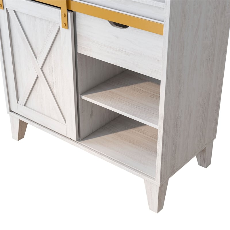 Furniture of America Birch Wood Baker Rack with Sliding Door in White Oak
