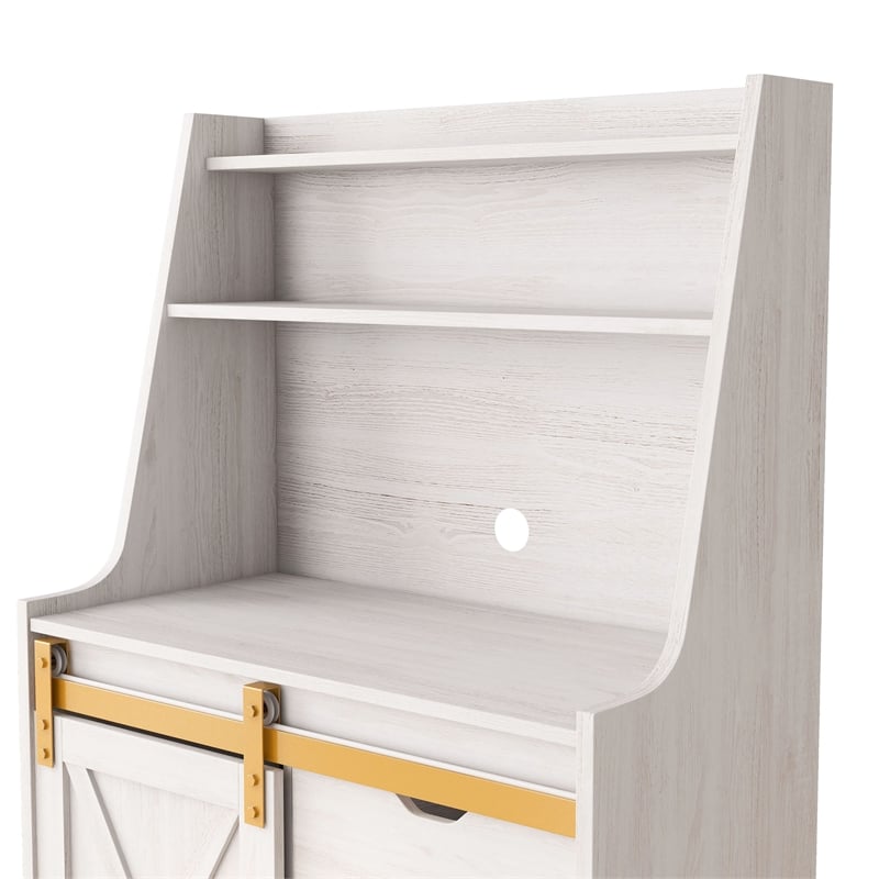 Furniture of America Birch Wood Baker Rack with Sliding Door in White Oak