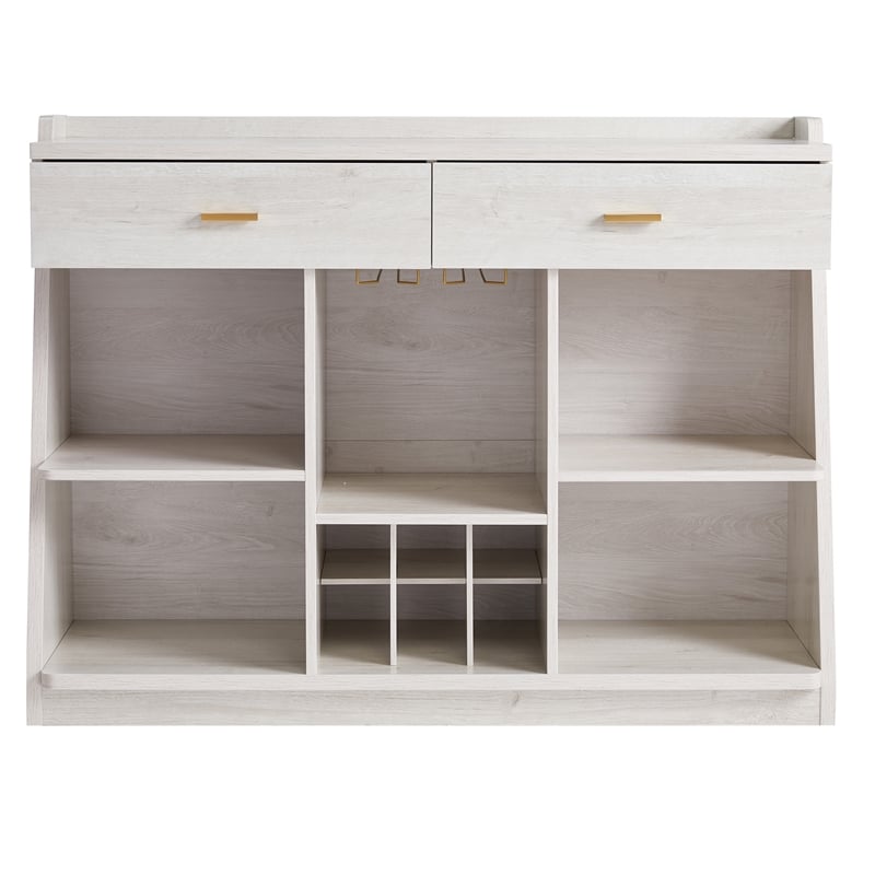 Furniture of America Flyn Wood Multi-Storage Wine Cabinet in White Oak