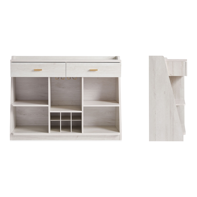 Furniture of America Flyn Wood Multi-Storage Wine Cabinet in White Oak