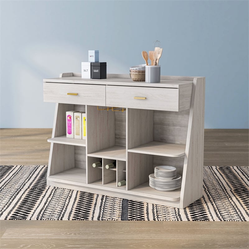 Furniture of America Flyn Wood Multi-Storage Wine Cabinet in White Oak
