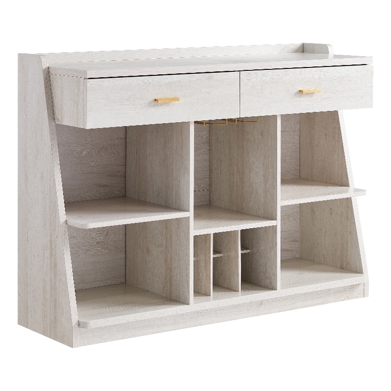 Furniture of America Flyn Wood Multi-Storage Wine Cabinet in White Oak