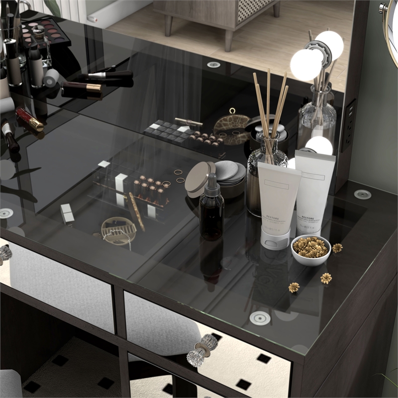 Furniture of America Glanz Wood 3-Piece Vanity Set with USB and LED in Gray