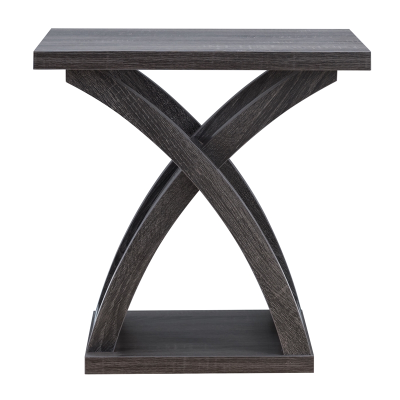 Furniture of America Nipran Wood End Table with Curved Legs in Distressed Gray