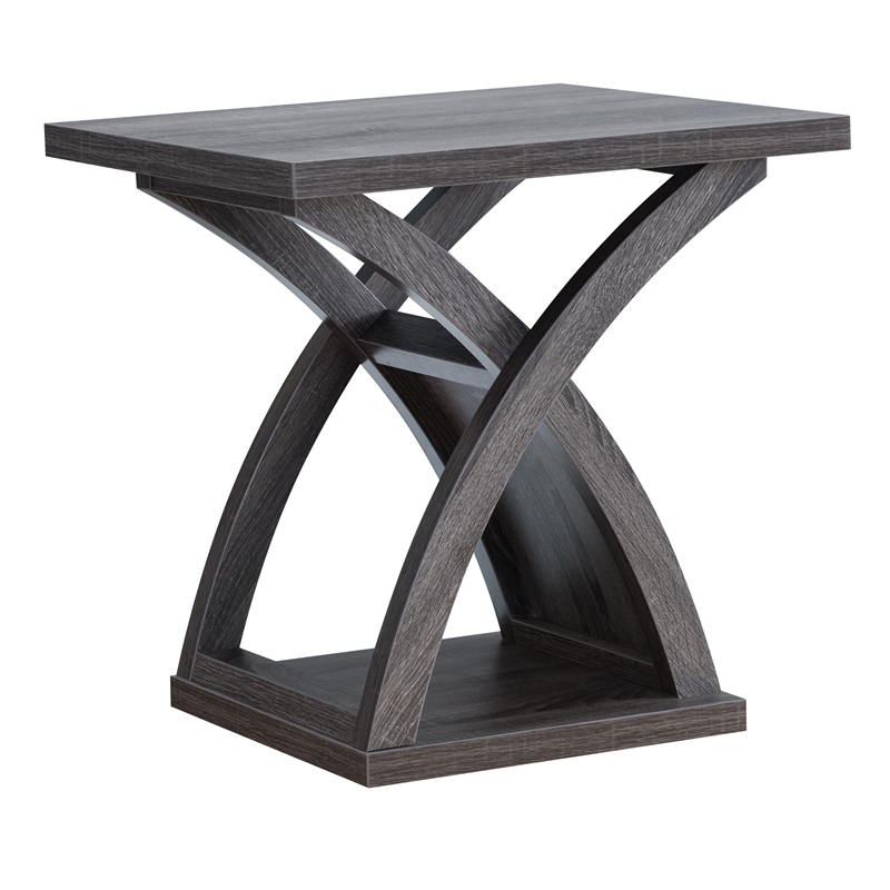 Furniture of America Nipran Wood End Table with Curved Legs in Distressed Gray