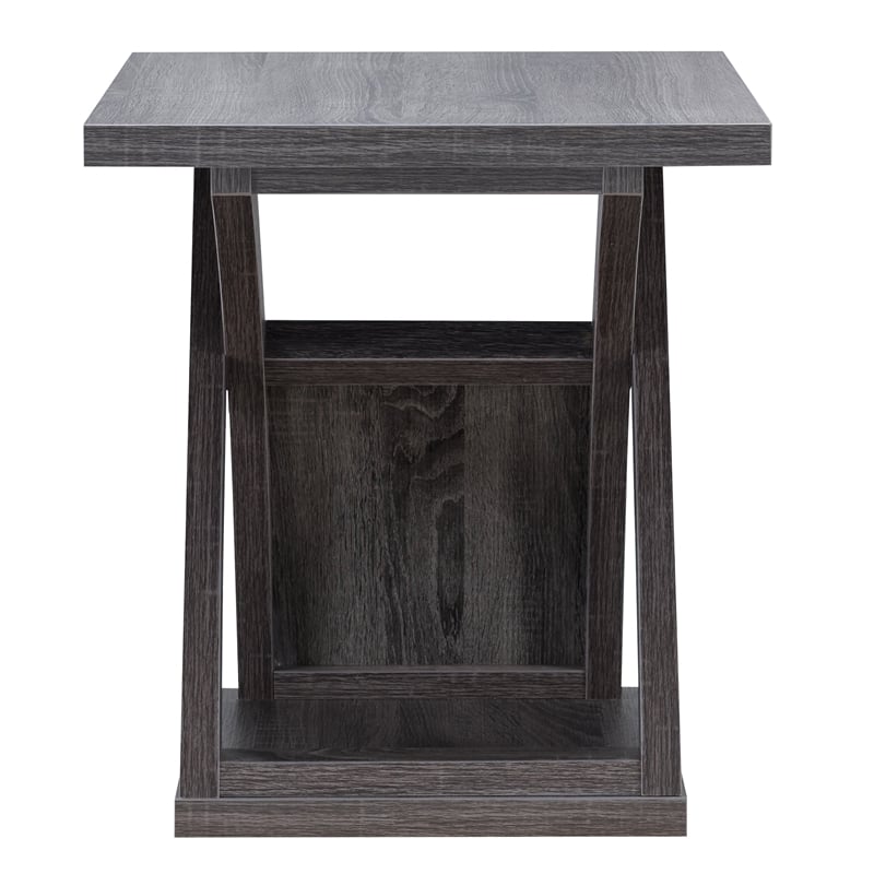 Furniture of America Nipran Wood End Table with Curved Legs in Distressed Gray