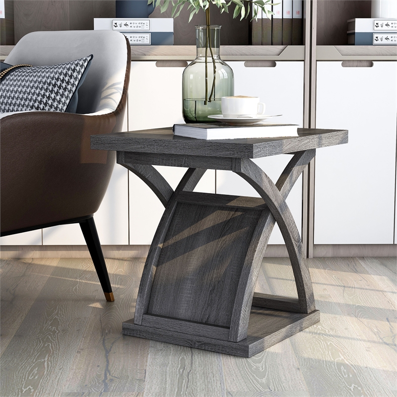 Furniture of America Nipran Wood End Table with Curved Legs in Distressed Gray