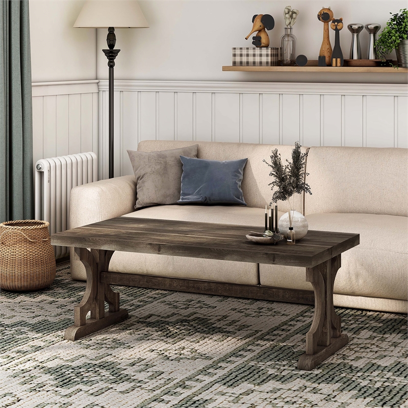 Furniture of America Birch Farmhouse Wood Coffee Table in Reclaimed Oak
