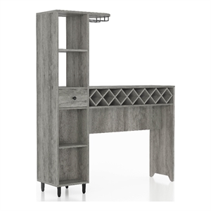 furniture of america flyn wood multi-storage bar table in vintage gray oak