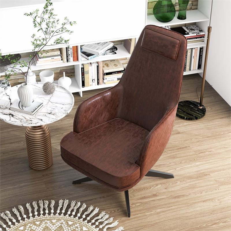 Furniture of America Alto Brown Faux Leather Accent Chair with Padded Headrest