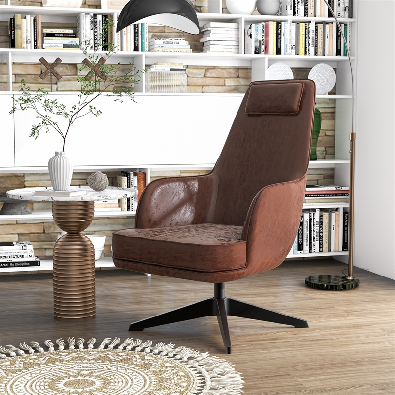 Furniture of America Alto Brown Faux Leather Accent Chair with Padded Headrest