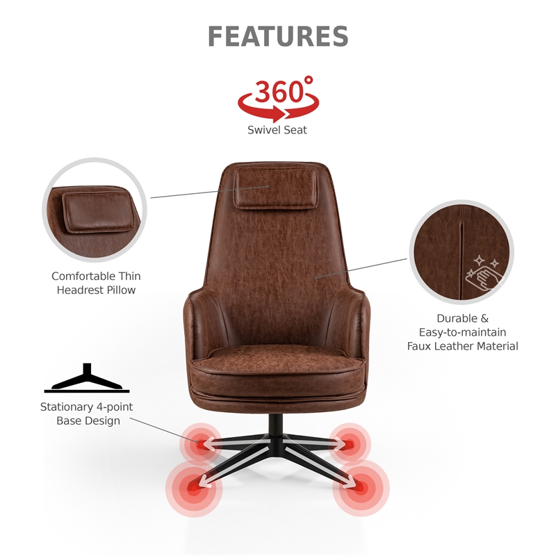 Furniture of America Alto Brown Faux Leather Accent Chair with Padded Headrest