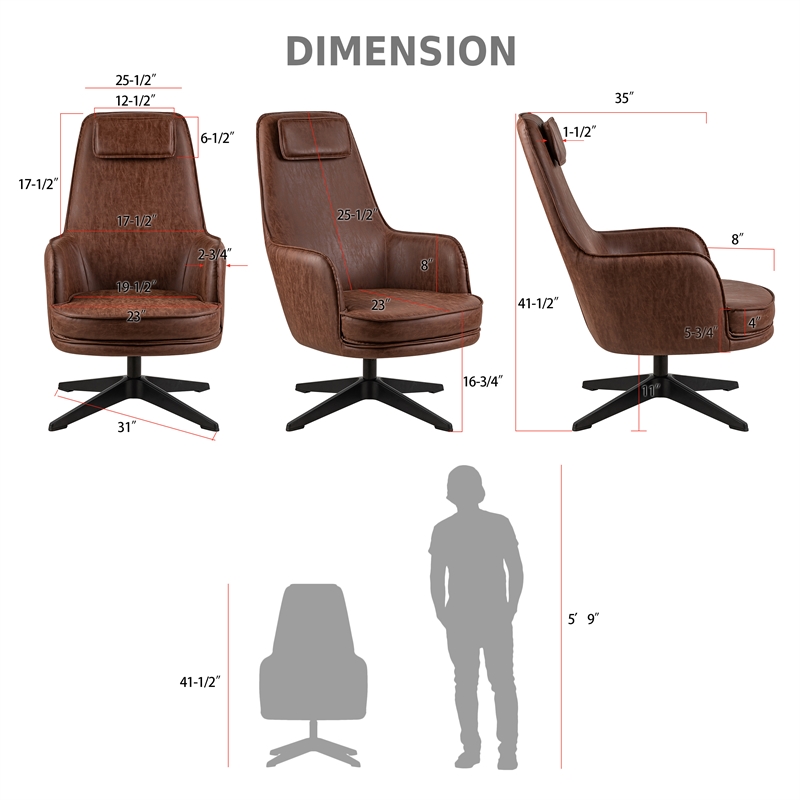 Furniture of America Alto Brown Faux Leather Accent Chair with Padded Headrest