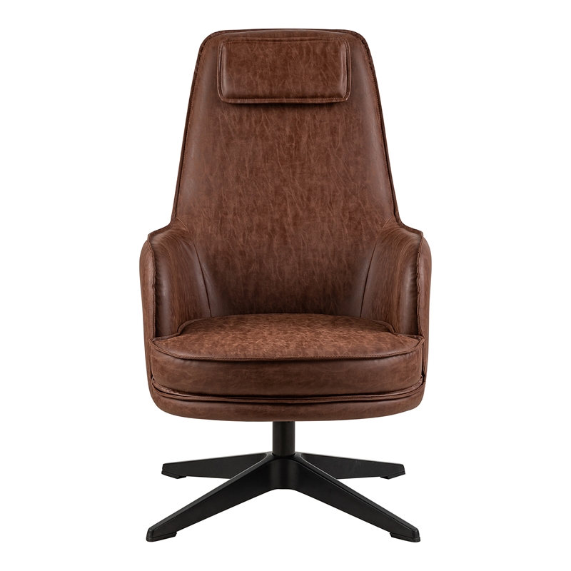 Furniture of America Alto Brown Faux Leather Accent Chair with Padded Headrest