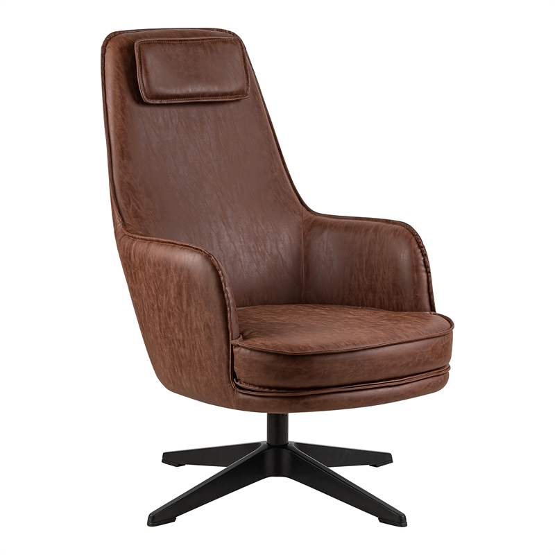 Furniture of America Alto Brown Faux Leather Accent Chair with Padded Headrest